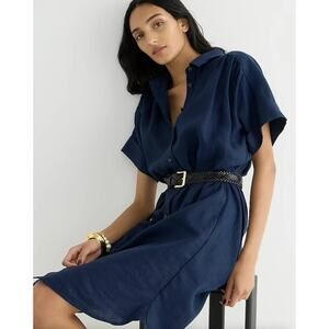 J. Crew Relaxed Fit Short Sleeve Baird McNutt Irish Linen Shirt Dress Navy XS